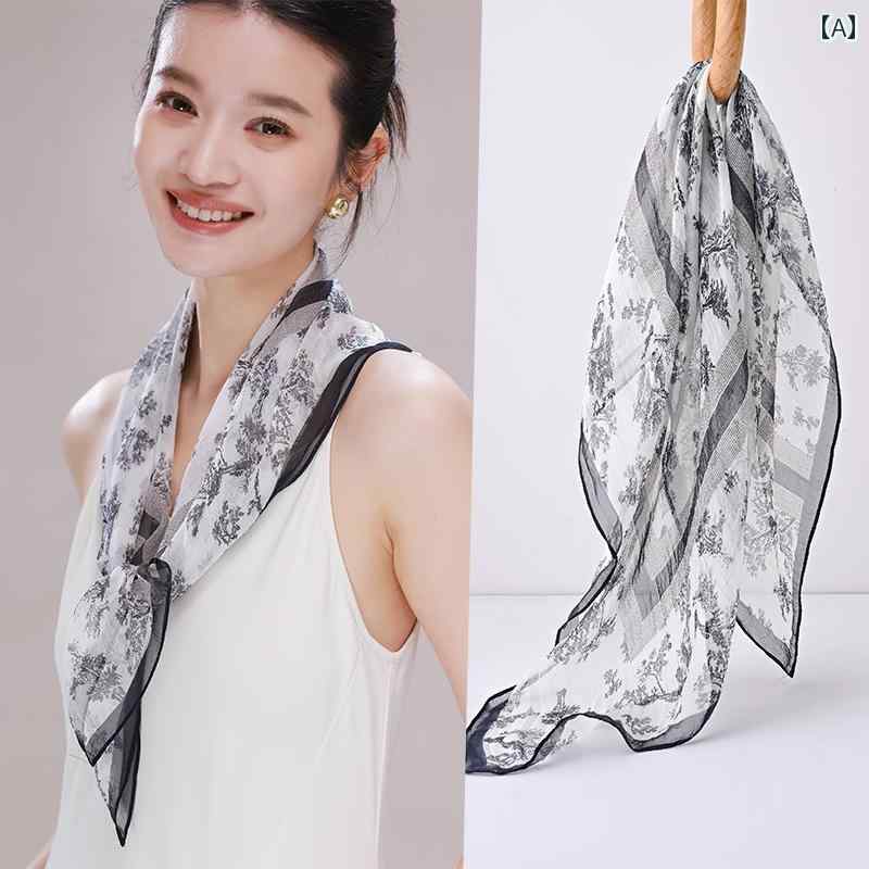 スカーフ　おしゃれ レディース 女性用 シルクスカーフ 2025夏 薄型 小さい スクエア スカーフ ガーゼ 夏用 首 回り 保護 日焼け防止