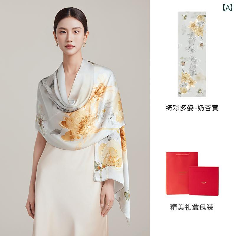 スカーフ　おしゃれ レディース ストーリー 2024 秋冬 マルベリー シルク ロング スカーフ 母の スタイ..