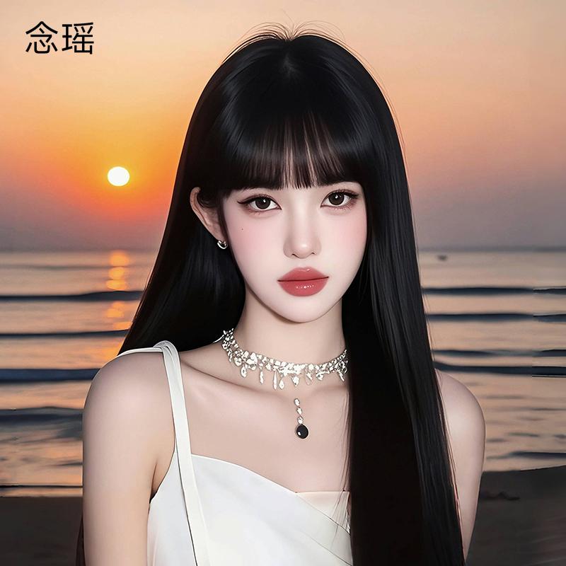 ウィッグ 女性 ウィッグ フル ヘッド セット リアルな レディース 髪 前髪 コミック 風 黒 ロング スト..