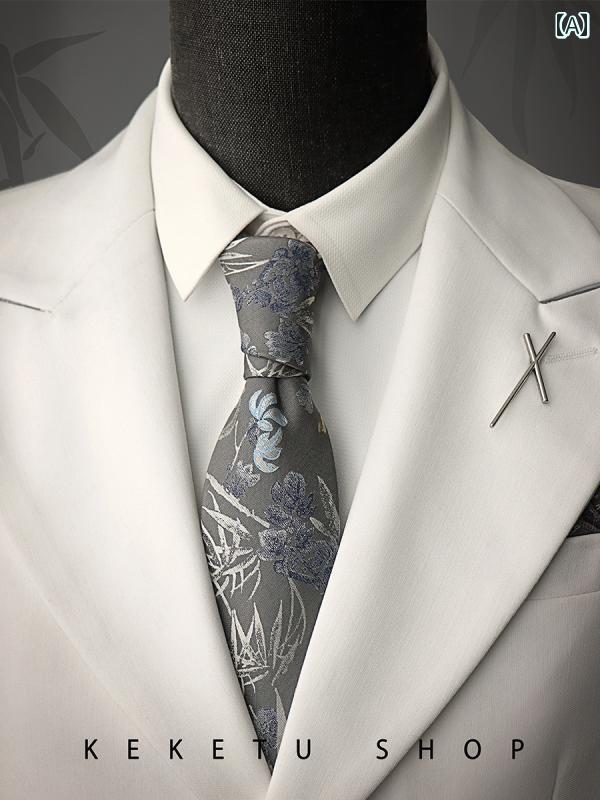 ビジネス ネクタイ レトロ ネクタイ 男性 新郎 結婚式 ビジネス フォーマル スーツ バーガンディ パターン グレー 花柄 英国 ギフト ボックス