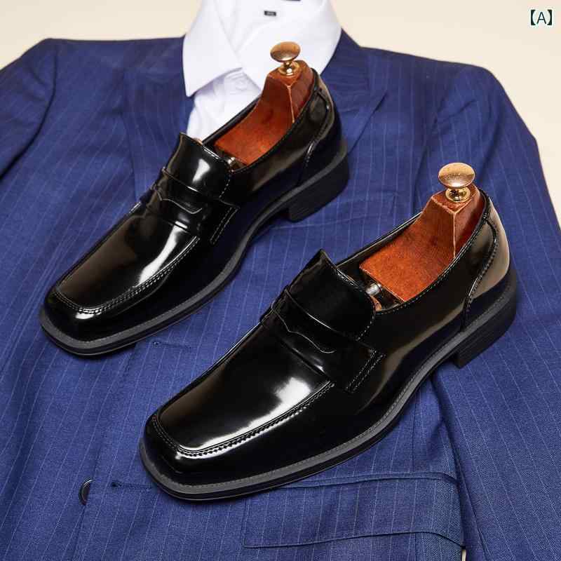 メンズカジュアル レザーシューズ 英国 風の カジュアル 大きめ スクエアトゥの スリッポン レザーシュ..