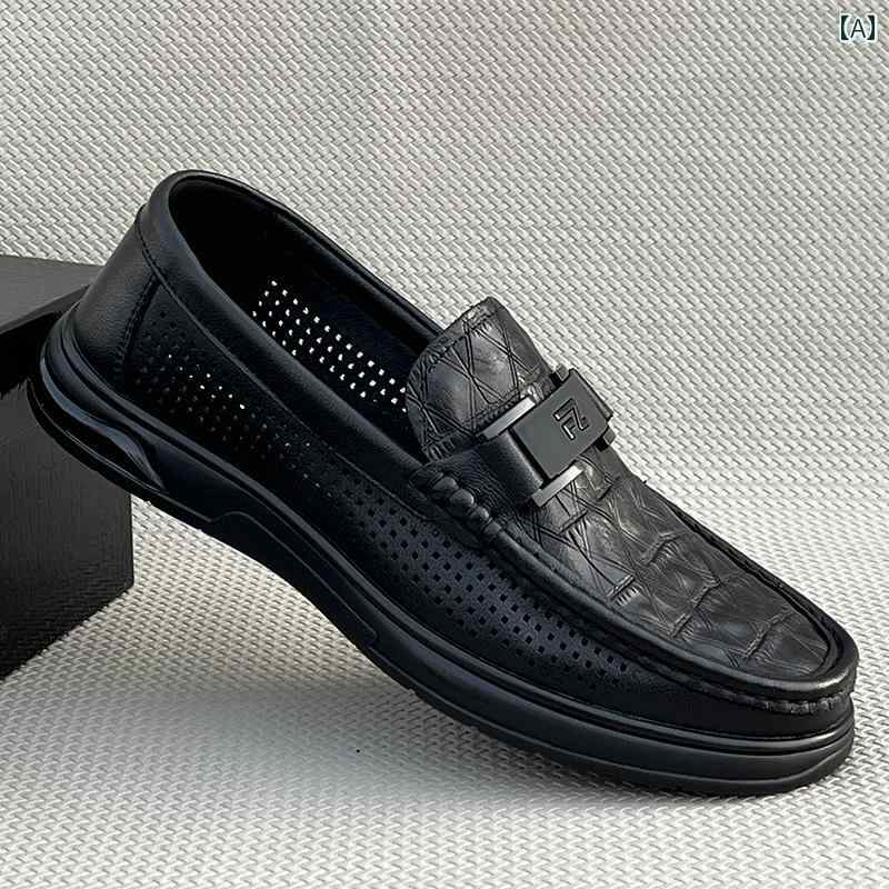 メンズカジュアル レザーシューズ 夏の 通気性の ある な スリッポン メンズシューズ 革 ビジネス カジュアル レザーシューズ ラインストーン パターン ローファー メンズ