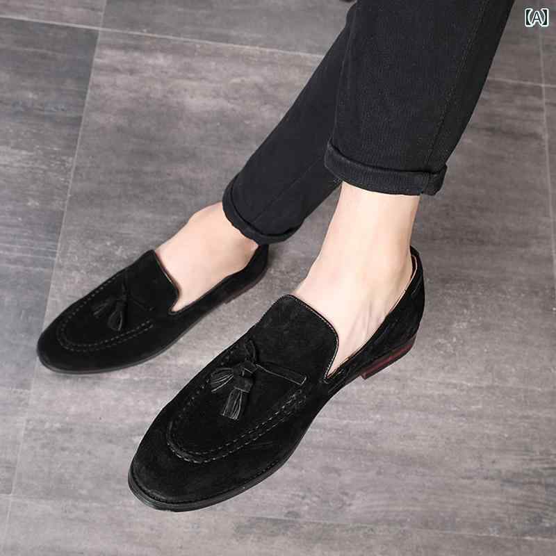 メンズカジュアル レザーシューズ 柔らかい 底の 表面の 革 カジュアル 小さい 革靴 男性用 英国 スリッポン ファッション タッセル ローファー