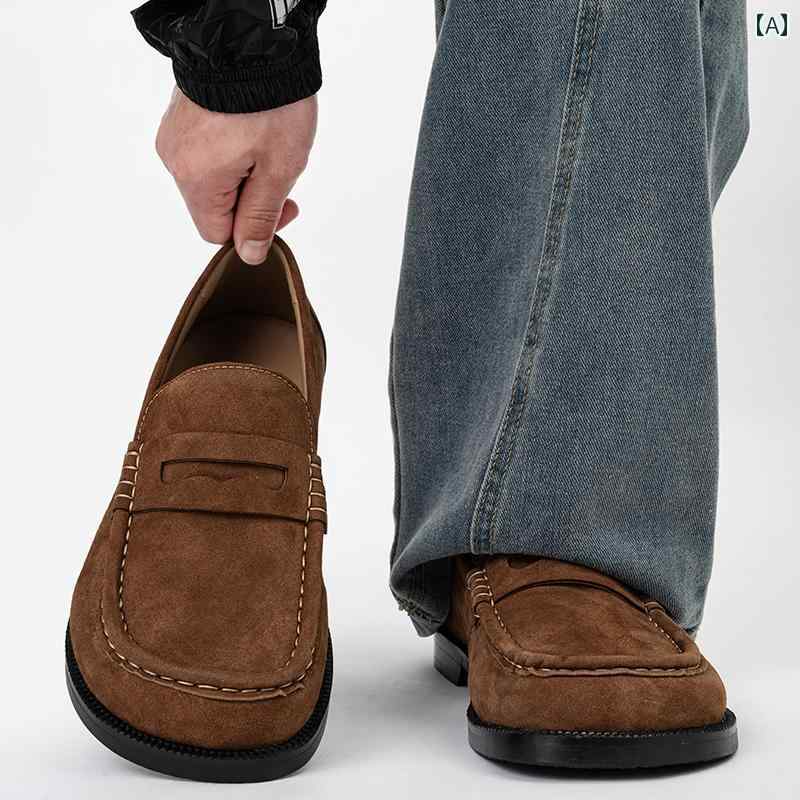 メンズカジュアル レザーシューズ オールド マネー ビッグ ヘッド ローファー メンズ シニア ブラウン レトロ スリッポン シューズ カジュアル 通勤 幼児用