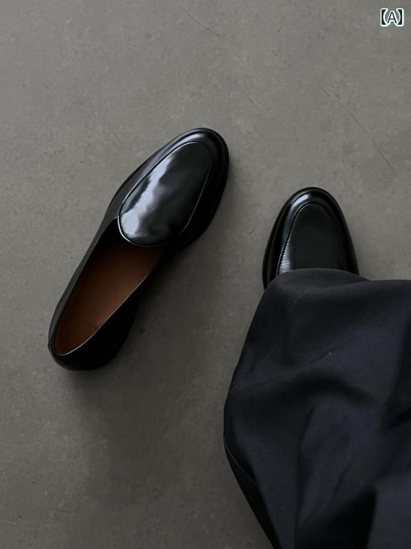 メンズカジュアル レザーシューズ 厚底の メンズ スリッポン ローファー。 ビジネス フォーマルウェア..