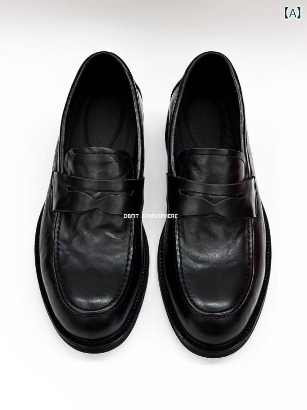 メンズカジュアル レザーシューズ DBFIT ウォッシュ 加工 牛革 オール シーズン 通用 ローファー。 高さ アップ 厚底 カジュアル ソフト 表面 オールド マイクロ プリーツ メンズ ダービー シューズ。