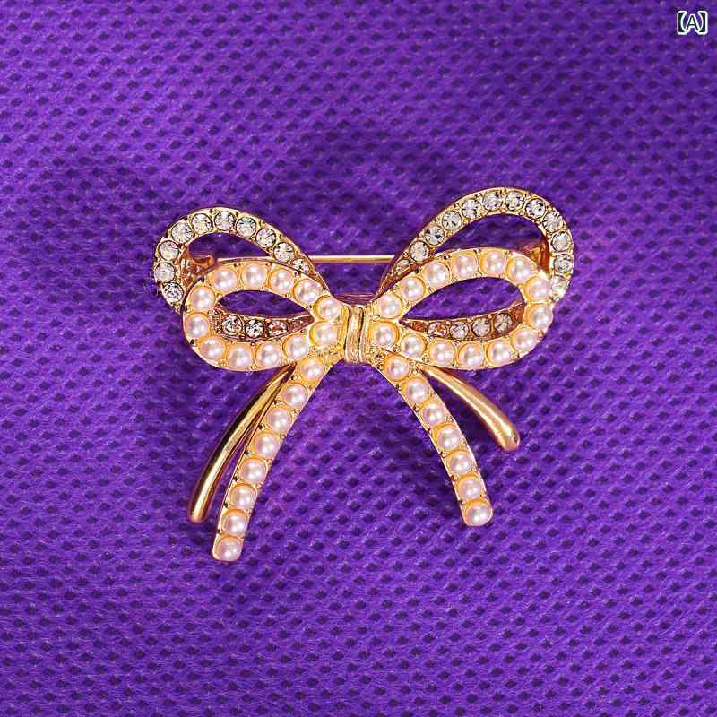 ブローチ レディース レディース パールリボン ブローチ シンプルで な 小さい フレグランス 露出を 防ぐ コサージュ ジュエリー