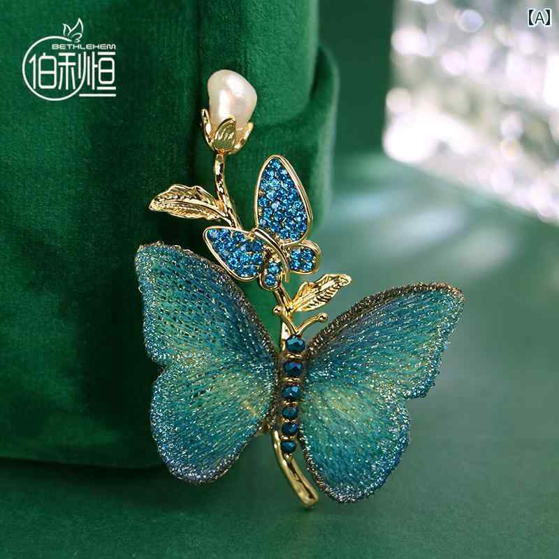 ブローチ レディース 刺繍の 蝶 ブローチ 高級 女性用 贅沢な の 個性的な スーツ ピン 誕生日 プレゼント