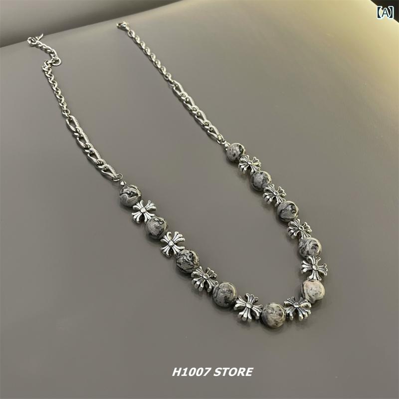 ネックレス メンズ ヒップ ホップ マップ ストーン クロス フラワー スプライシング ネックレス メンズ 鎖骨 チェーン レディース ヒップ ホップ ハイエン...