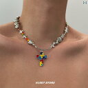ネックレス メンズ ヒップ ホップ カラーステッチ クロス ネックレス メンズ ヒップ ホップ ハイエンド 鎖骨 レディース アクセサリー