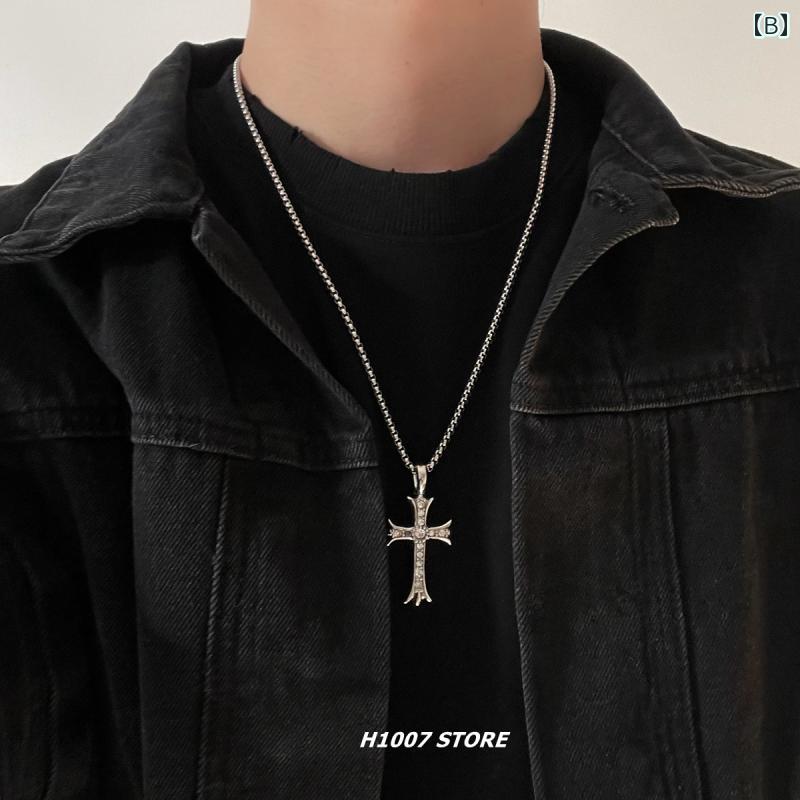 ネックレス メンズ ヒップ ホップ クロス フラワー チタン 鋼 ラインストーンネックレスと アメリカ ヒップ ホップ メンズ ハイエンド レディース セーター...