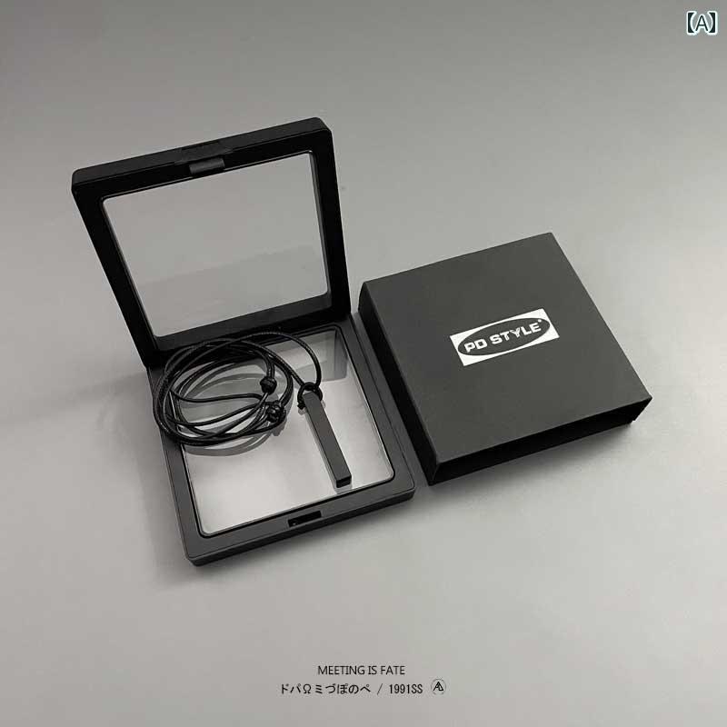 ネックレス メンズ ヒップ ホップ PDSTYLE 立体 長方形の 黒曜石 ネックレス。 男の子と 女の子向け シ..