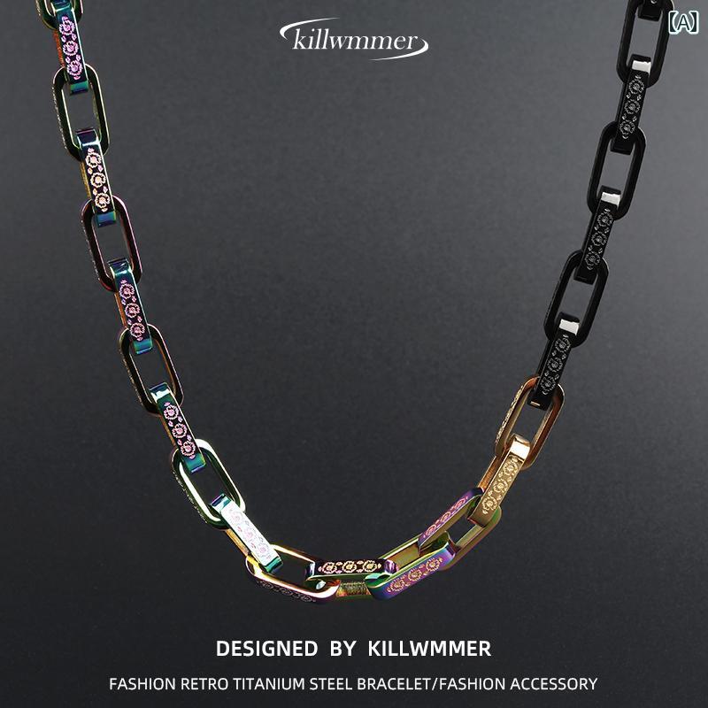 ネックレス メンズ ヒップ ホップ 竹の カラフルな チタン スチール ネックレス 男性用 高級 ファッシ..