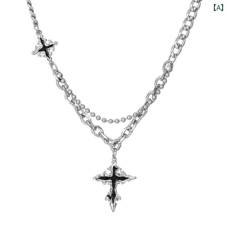 ネックレス メンズ ヒップ ホップ GuangYu ダーク クロス ペンダント メンズ ネックレス ヒップ ホップ アクセサリー ハイエンド 鎖骨 チェーン