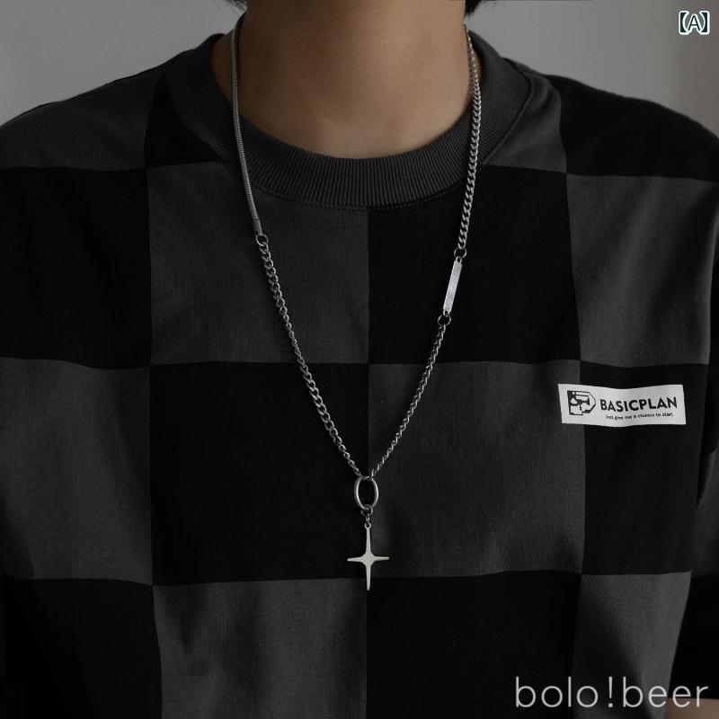 ネックレス メンズ ヒップ ホップ ボロ パンク クロス スター ネックレス レディース イン ヒップ ホップ ユニセックス ロング チェーン メンズ 色褪せに...