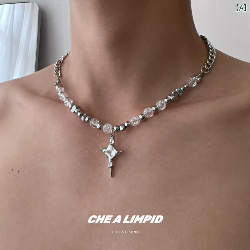 ネックレス メンズ ヒップ ホップ CHALIMPID / スター ダーツ× アイスク ラック パール 不規則 メタル..