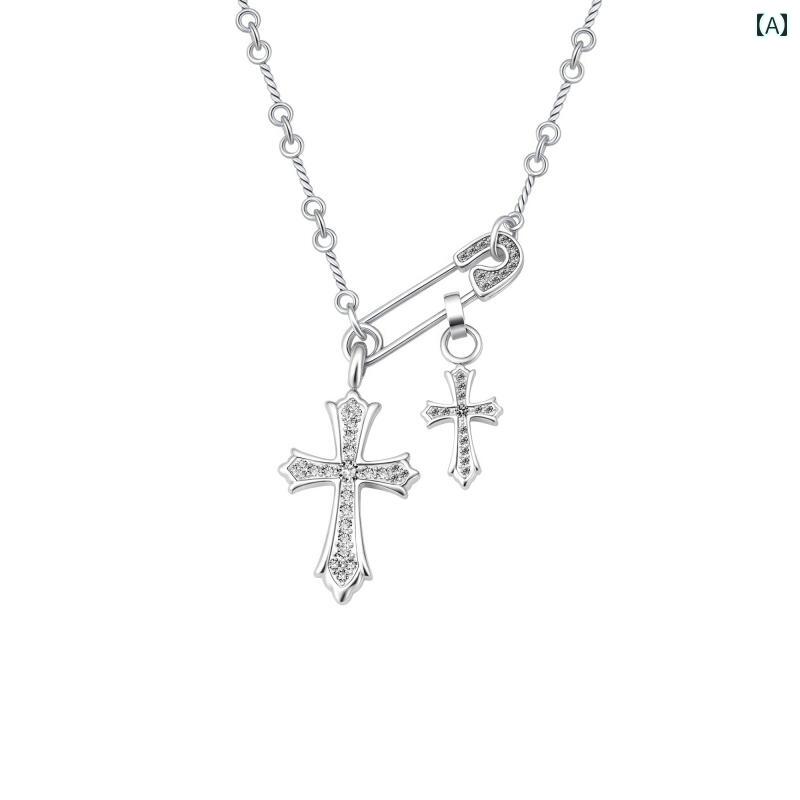 ネックレス メンズ ヒップ ホップ 中国 バレンタイン デー ギフト 男性用 ピン ダブル クロス ネックレ..