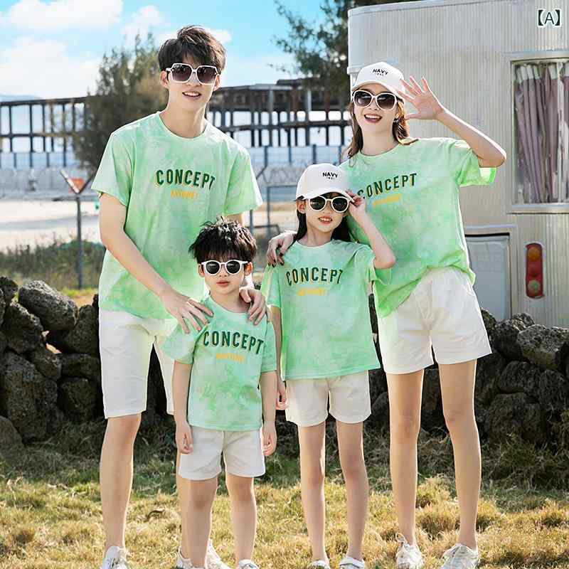 2025年の 親子の 服装 夏の 家族 旅行 3人または 4人 大きめ サイズ 母と 娘の ドーパミン 半袖 スーツ