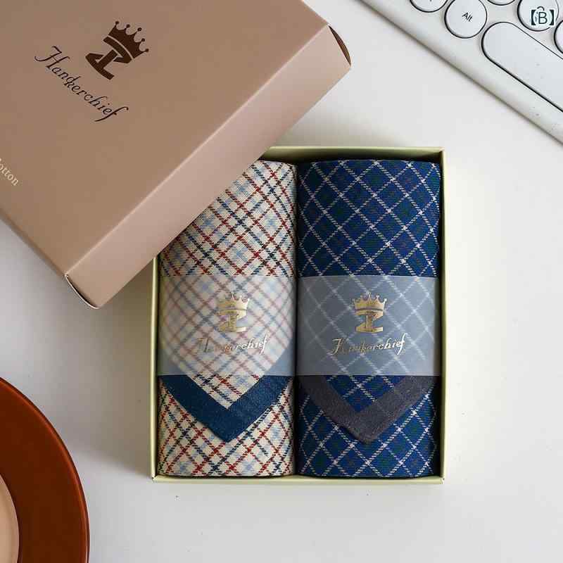 リバーパディの男性用 ハンカチ 43 cm メンズ 綿 先 染め ハンカチ クラシック 柔らかくて 快適 コットン 薄手 チェック 柄 汗 拭き タオル｜アングル2