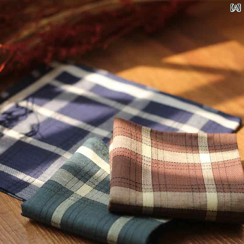 男性用 ハンカチ 小 七 佳 英国 風 クラシック チェック 柄 コットン メンズ ハンカチ 汗 取り タオル 綿