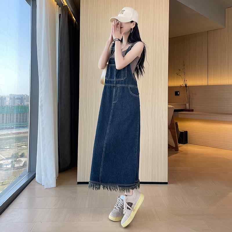 デニムワンピース レディース 年齢を 感じさせにくい デニムオーバーオール スカート レディース 2025 春夏 ハイウエスト スリム 韓国 ゆったり カジュアル ミディアム 丈 ワンピース