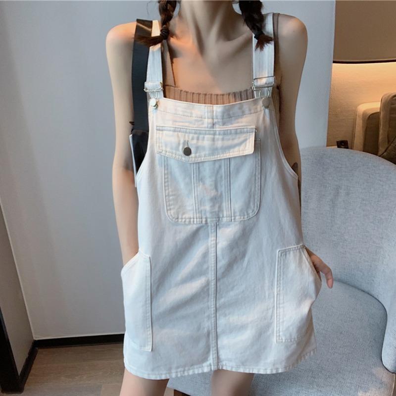 デニムワンピース レディース 2024 春夏 韓国 大きいサイズ 太め mm レトロ 万能 デニム サスペンダー ドレス 女性 ゆったり 年齢を 感じさせにくい スカート
