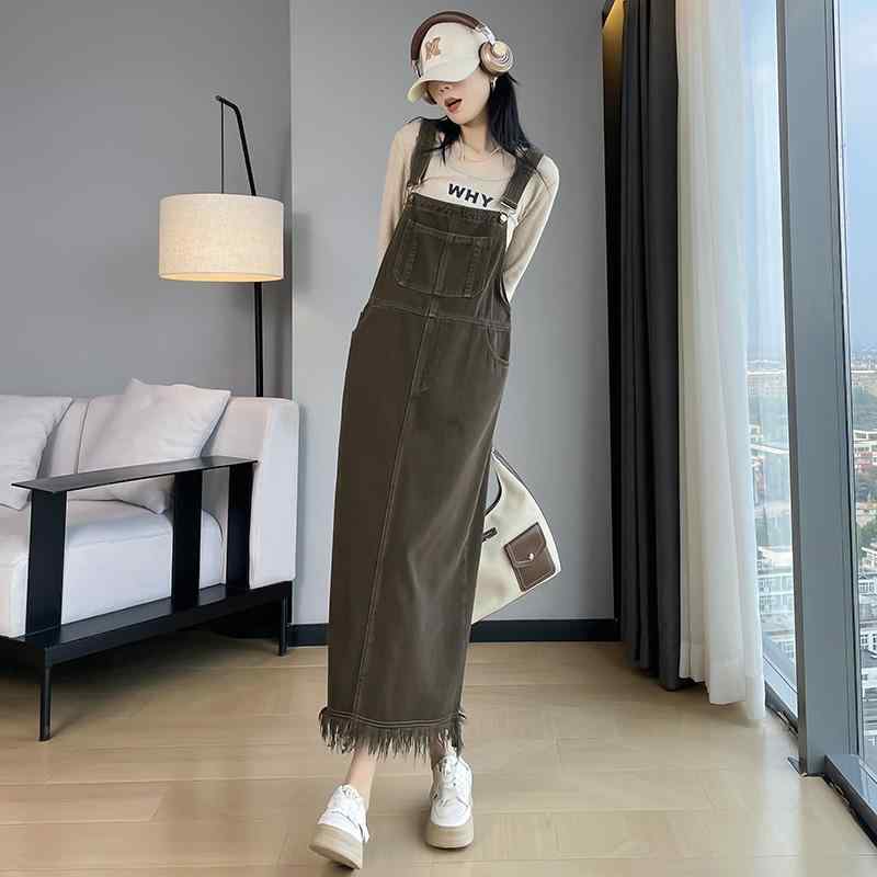 デニムワンピース レディース 年齢を 感じさせにくい アンコラ レッド デニムオーバーオール スカート ..