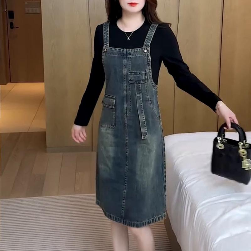デニムワンピース レディース 大きいサイズ デニムオーバーオール スカート 2025 春夏 スリム ゆったり おしゃれ 年齢 引き締め お腹 カバー ワンピース