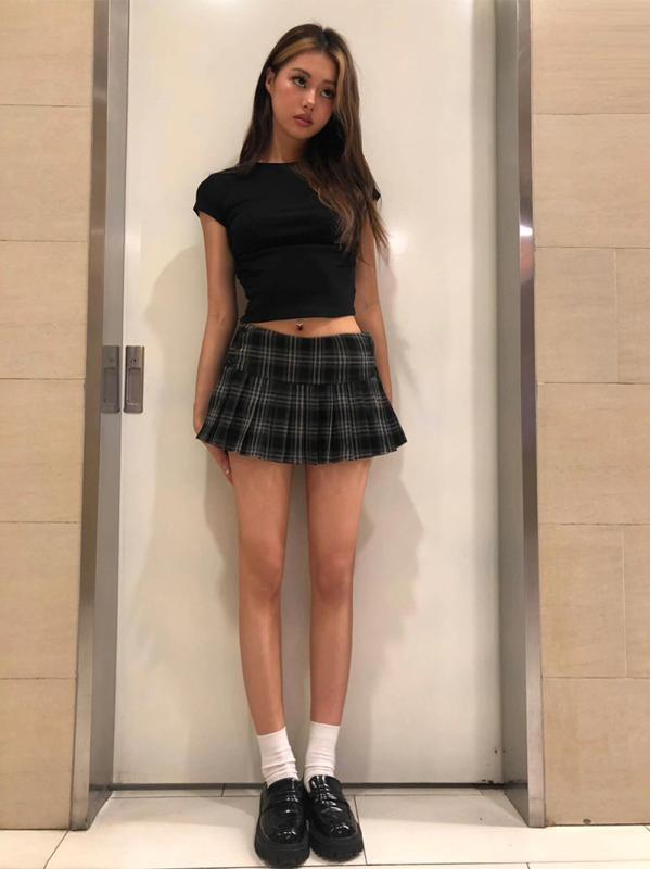 乐天商城 - スカート レディース 夏 レトロ 格子柄 プリーツ ショート丈 学院風 アメリカンスタイル カジュアル 普段使い 軽量 伸縮性
