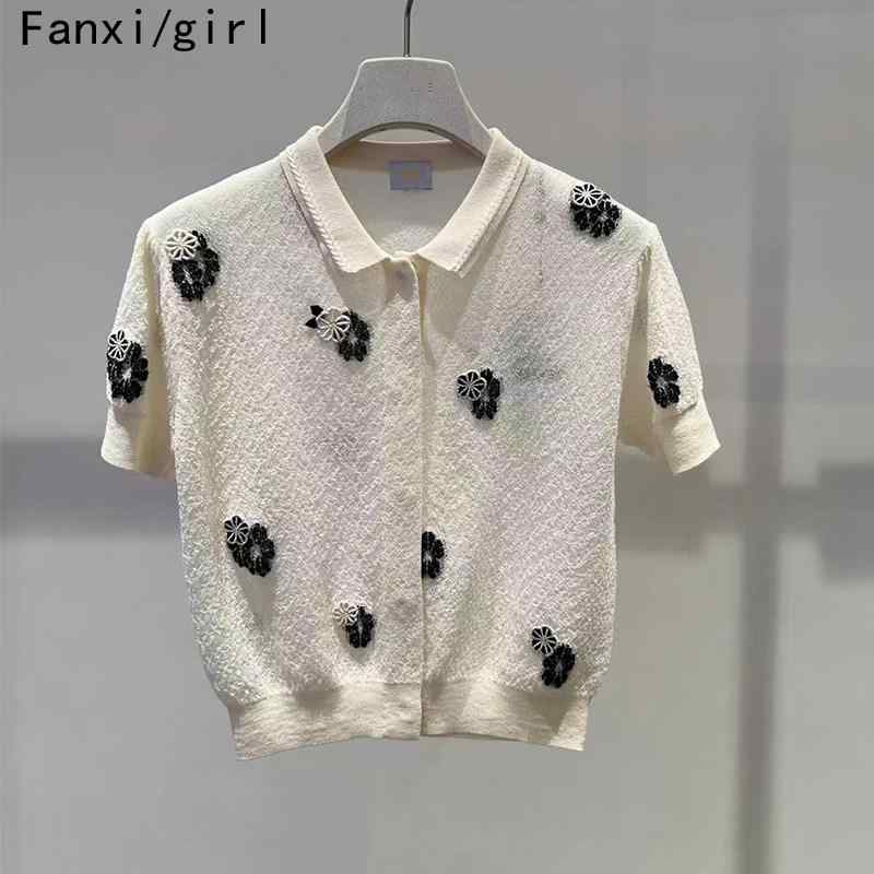 レディース カーディガン 短袖 ニット 折り返し襟 カジュアル 夏用 トップス 軽量 伸縮性 普段使い コットン混 ブラック ピンク系