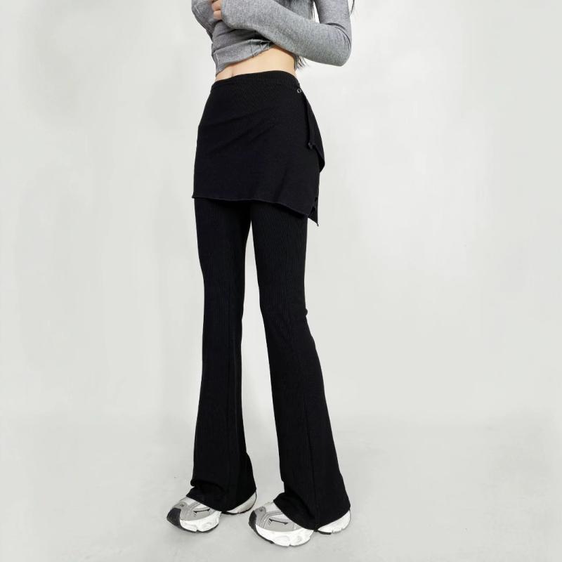 Pants - レディース 韓国 レイヤード 2点セット ヨガパンツ 女性用 ヒップアップ ボディフィット スリミング トレーニング 微喇スタイル ロングパンツ 伸縮性 吸湿速乾 軽量 フィットネス ウェア アクティブ ウェア スポーツ レギンス ストレッチ 素材 日