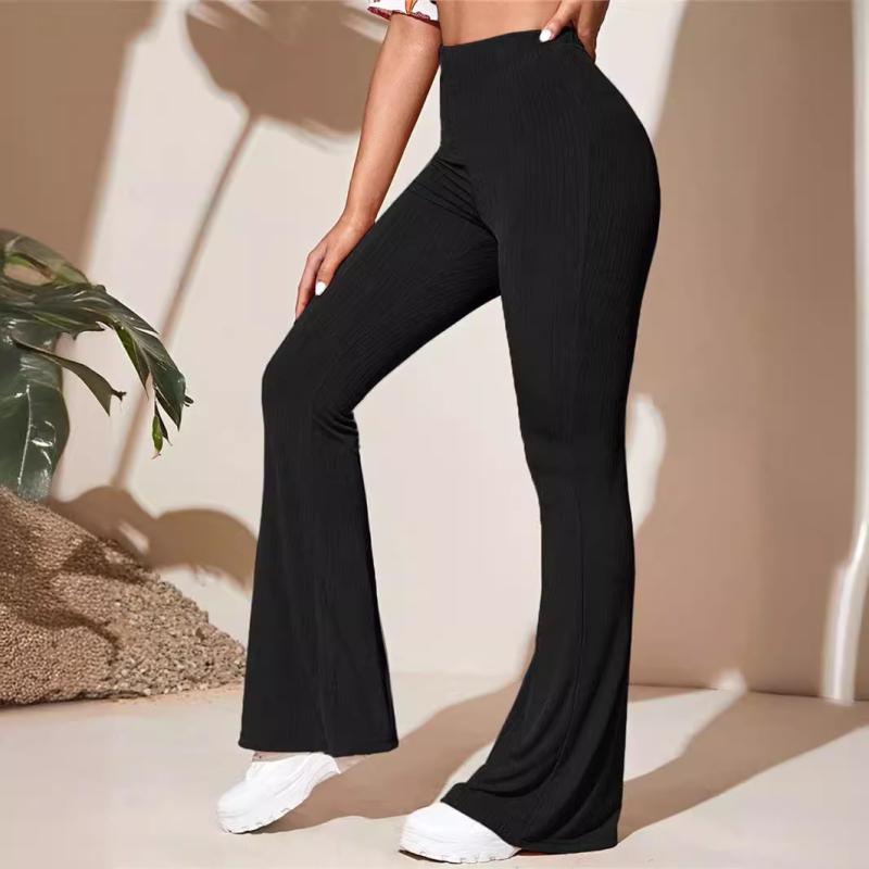 Pants - 女性用 トップス レディース 針織 運動 長ズボン 落ち感 フレア レギンス 高腰 ヨガパンツ ゆったり フィット 伸縮性 吸湿速乾 コットン混 ブラック グレー ベージュ 普段使い 通勤 アウトドア 軽量 快適 春夏 秋冬