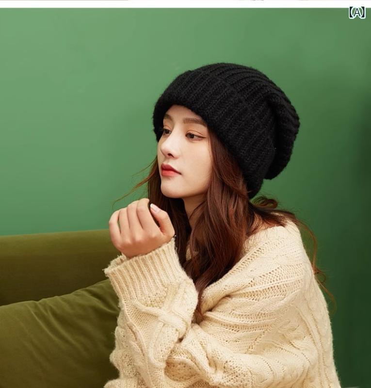 Knit Hat - ニット帽 メンズ レディース 粗針編み 大きめトップ 韓国 顔映り良い ソリッドカラー 毛糸素材 保暖 耳当て ふんわり 冬用 秋冬 暖か 柔らかい 普段使い アウトドア