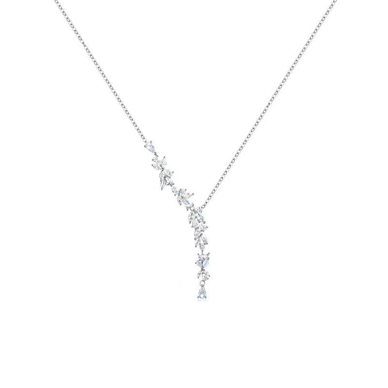 Pearl White - ネックレス 女性用 高級感 紫藤花 Y字 チェーン インポート風 鎖骨チェーン かわいい アクセサリー 細身 華奢 ゴールド調 シルバー調 レイヤード 日常使い ギフト シンプル モダン