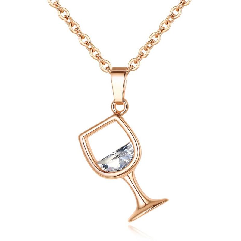 Rhinestone - ネックレス 女性用 ジルコニア 酒杯 形状 ペンダント キラキラ 輝く 洗練 華やか アクセサリー 普段使い ジュエリー シルバー調 チェーン ファッション アイテム