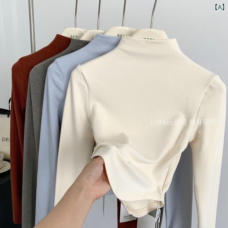 樂天商城 - トップス レディース 長袖 Tシャツ 半高領 ダブルフェイス デュアルフェイス フリース 裏起毛 暖か 秋冬 インナー ユニーク 個性派 ショート丈 切り替え コットン混 伸縮性 通勤 普段使い 部屋着 カジュアル