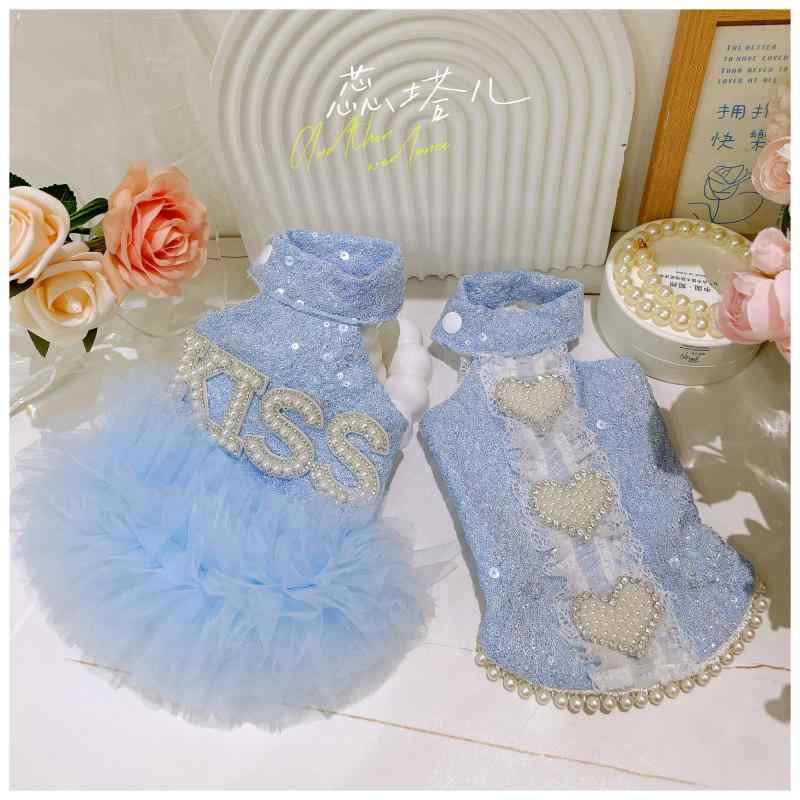 犬服 女の子用 小型犬 夏用 プリンセスドレス スパンコール 礼服 チュチュスカート ベスト かわいい 軽量 通気性 コットン 素材 ピンク 色