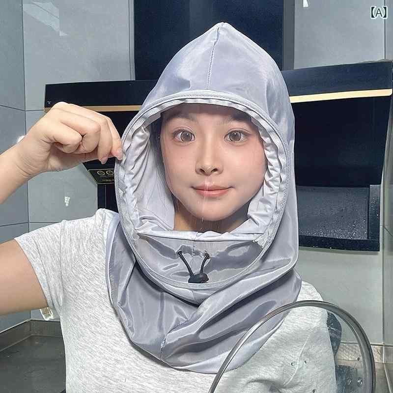 女性用 調理帽子 油煙防止 フェイスガード 付き スカーフ一体型 油飛び防止 防塵 ...