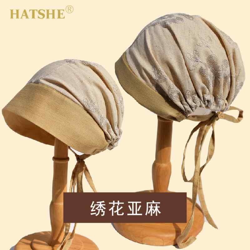 Rain Hat - 春夏 刺繍入り 　麻 ヘッドスカーフ ヨガ 瞑想用 素材 軽量 通気性 吸湿速乾 柔らかい ヘッドバンド ターバン スタイル 女性用 普段使い