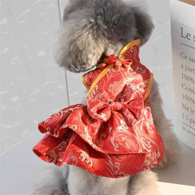 犬服 秋冬 チャイナドレス 赤 スカート 型 唐装風 ペット用 暖か かわいい 軽量 伸縮性 普段使い・スタイル: プリンセス・款式: 連身スカート・サイズ展開: S.M.L.XL.XXL・カラー: 赤