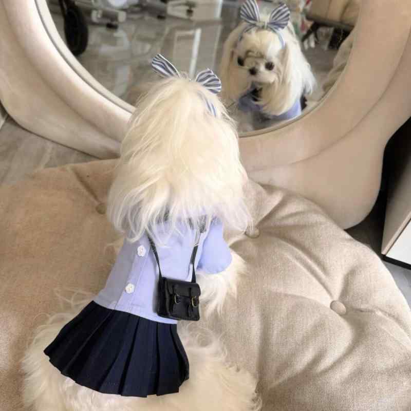 ペット犬服 春夏 タイ風 学院風 制服 小型犬用 マルチーズ ヨークシャーテリア シーズー ビションフリーゼ かわいい スタイル 軽量 通気性 コットン素材