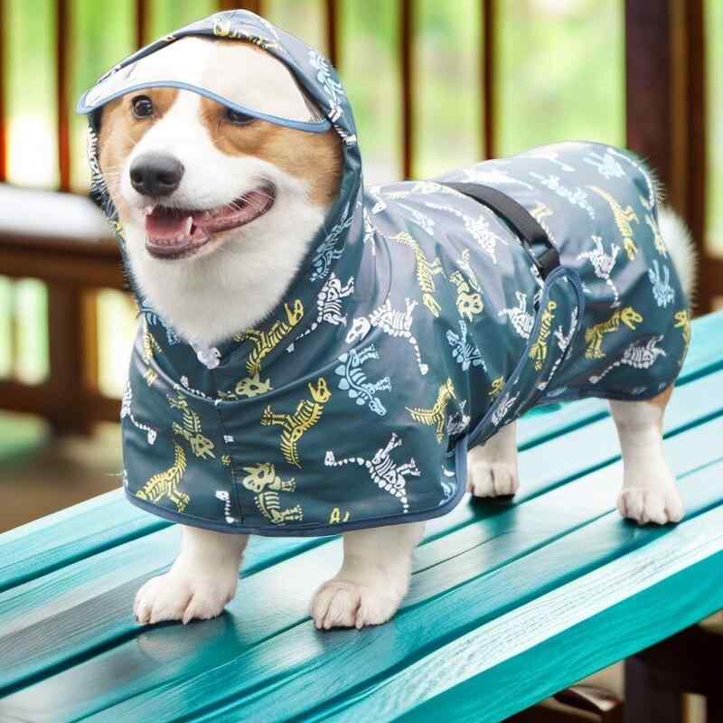 レインコート 犬用 防水 防汚 ポンチョ カートゥーン柄 かわいい 中型犬 柴犬 テディ 秋田犬 コーギー 腹部保護 散歩用 アウトドア 軽量 通気性 速乾