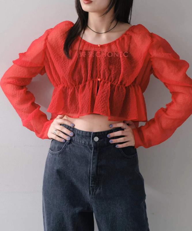 Other - シャツ 夏用 女性用 透明 プリーツ 長袖 ロング丈 ショート丈 レース 素材 軽量 通気性 吸湿速乾 コットン 混 トップス