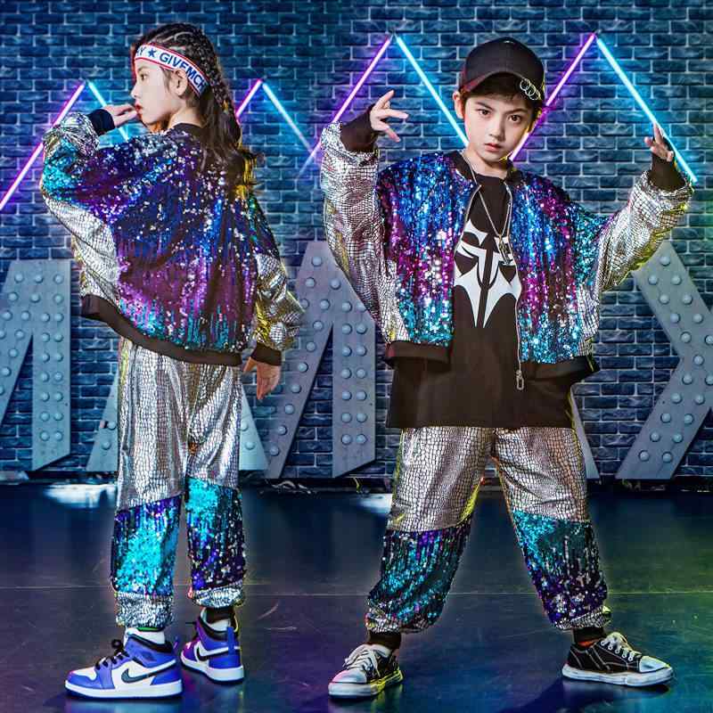 Top & Bottom Sets - パフォーマンス衣装 キッズ 秋用 ストリートダンス ヒップホップ ジャズダンス ドラム セット クール かっこいい ファッション スタイル 男女兼用
