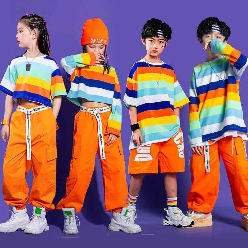 キッズ ダンス衣装 ストリートファッション 男の子 ヒップホップ セット 女の子 ジャズダンス ウェア 小学生 運動会 パフォーマンス服 スタイル カッコいい 子供服(4.0)