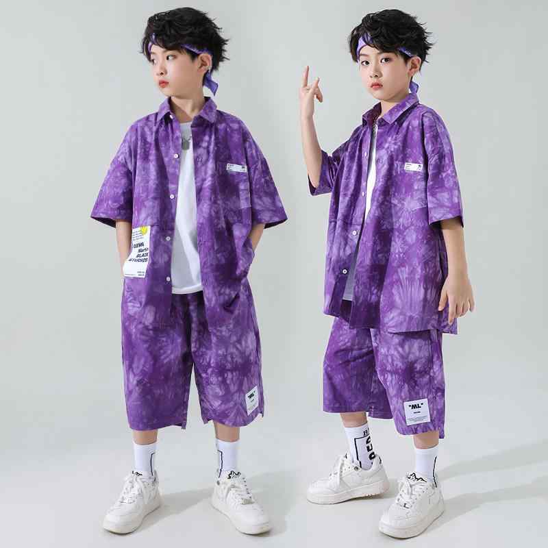 キッズ 夏 ヒップホップ ストリートダンス セット 男の子 女の子 ゆったり シャツ トップス パフォーマンス 服 かっこいい スタイル フィット ダンスウェア 潮服