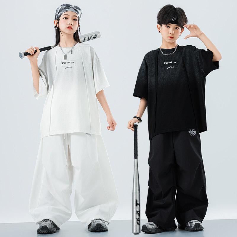 キッズ ヒップホップ ダンス 衣装 男の子 女の子 短袖 セット ストリート ファッション パフォーマンス スタイル カジュアル 普段使い 伸縮性 素材 軽量