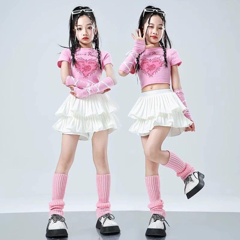 女児 ダンス スカートセット ストリート ヒップホップ ジャズ パフォーマンス 衣装 かわいい クール 子供用 女の子 スタイル 動きやすい 伸縮性 セットアップ