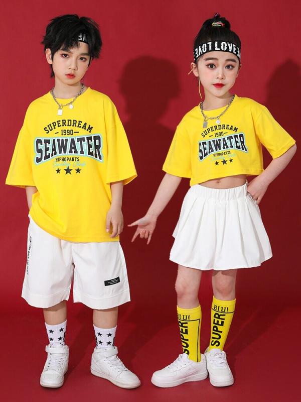キッズ チアリーダー ダンス 衣装 セット 男の子 女の子 ゆったり ヒップホップ ストリートダンス 夏 運動会 おしゃれ スタイリッシュ ユニセックス パフォーマンス ユニフォーム