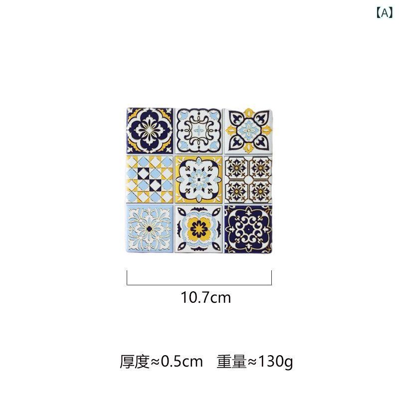 コースター セラミック 四角形 浮き彫り 金箔押し 高級感 断熱 防熱 花柄 タイル風 コーヒーカップ ティーカップ テーブルマット 耐久性 日常使い キッチン雑貨 インテリア雑貨 2